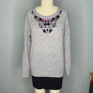 100% Cashmere jeweled sweater- grey size XS